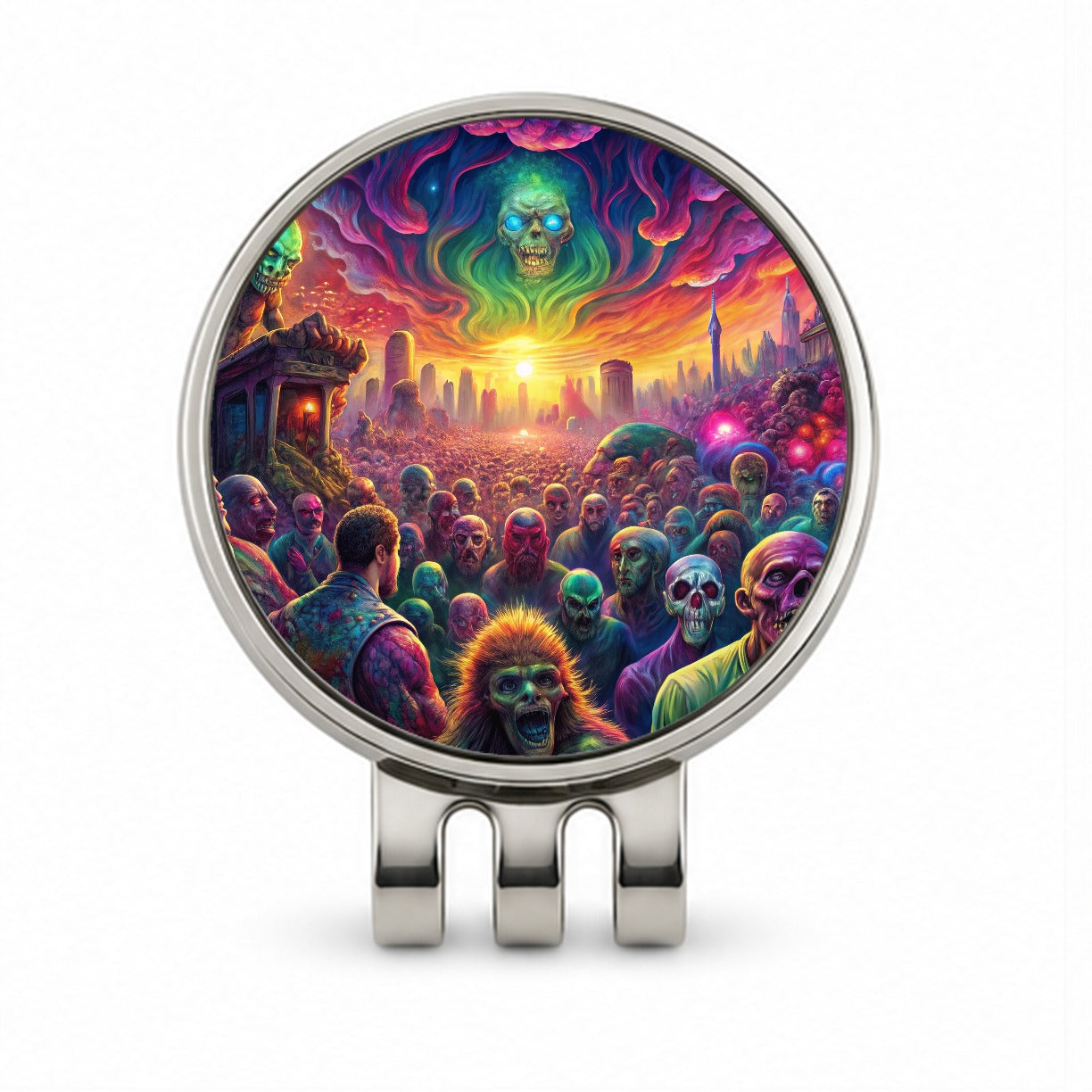 Psychedelic Zombie Outbreak Golf Hat Clip with Ball Marker