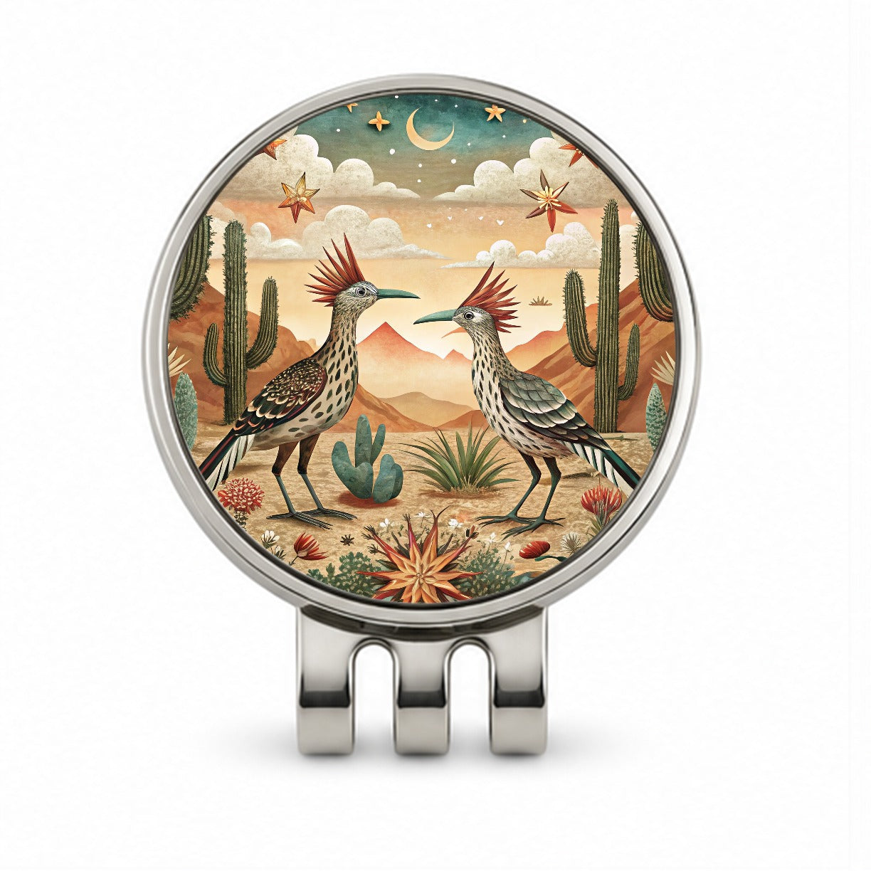 Southwestern Desert Tribal Roadrunners Design Golf Hat Clip with Ball Marker