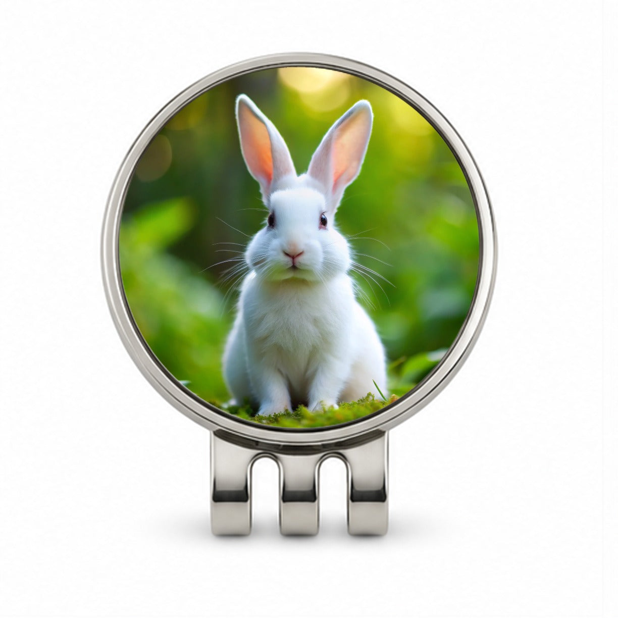 White Bunny Rabbit Golf Hat Clip with Ball Marker
