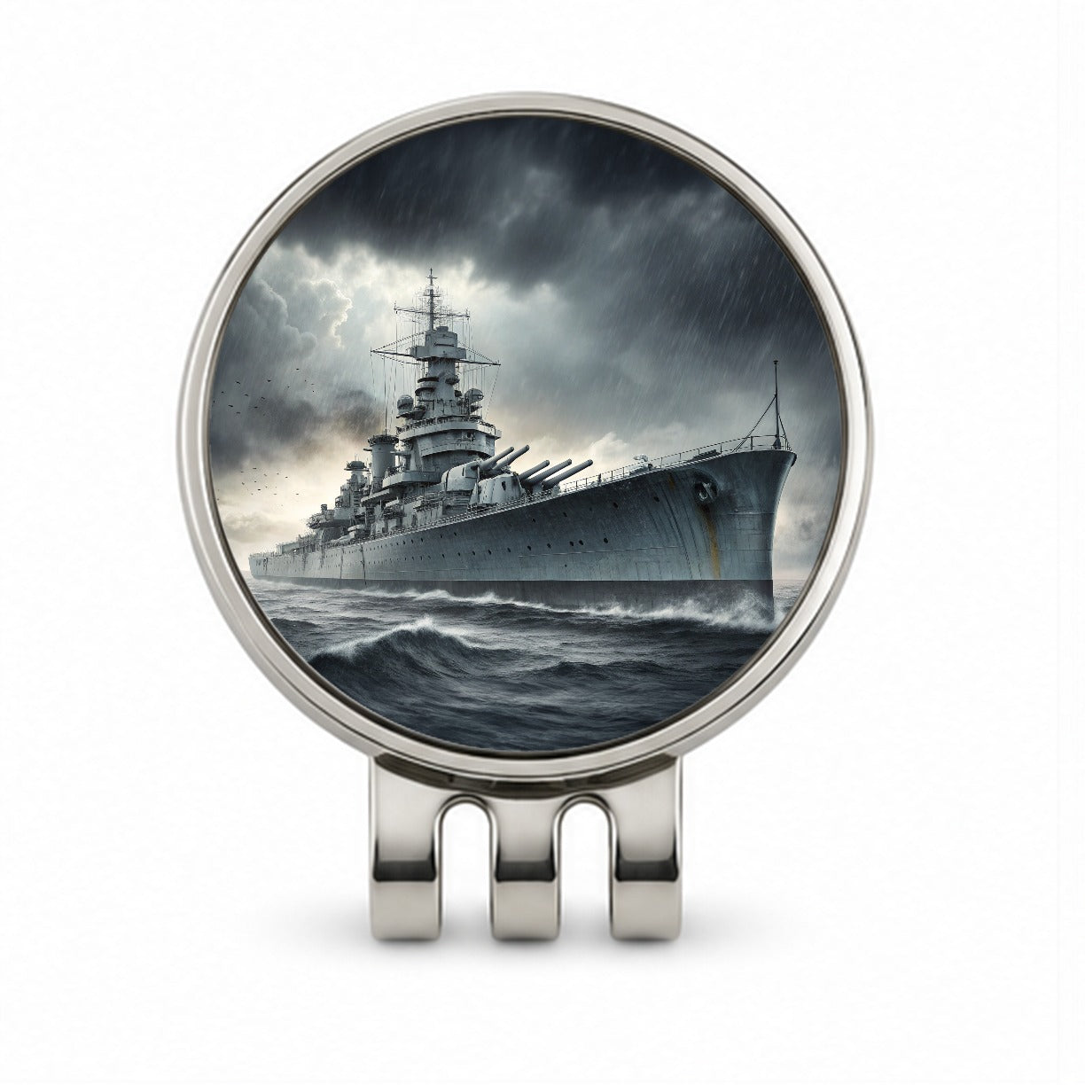 WWII Battleship At Sea Golf Hat Clip with Ball Marker