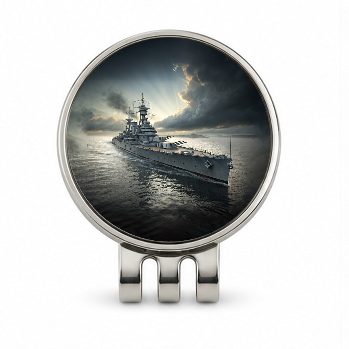 WWII US Navy Battleship At Sea Golf Hat Clip with Ball Marker