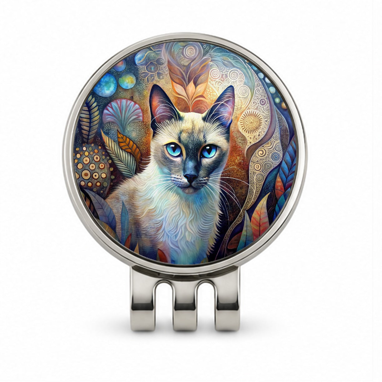 Balinese Cat Abstract Art Golf Hat Clip with Ball Marker