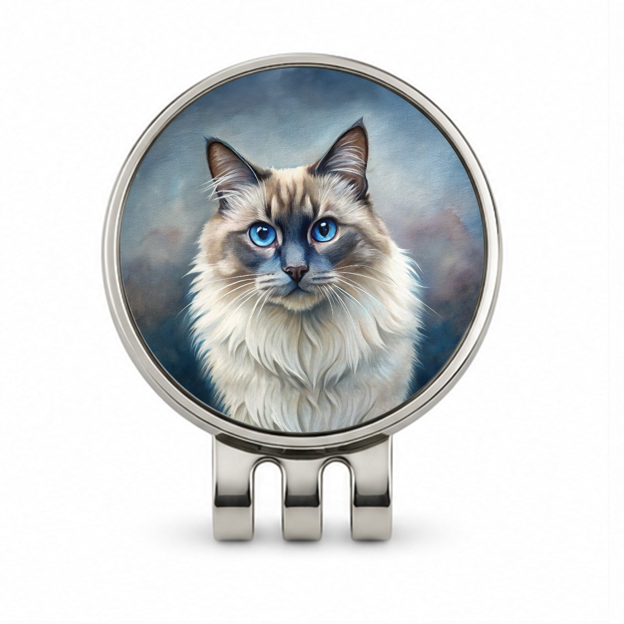Balinese Cat Illustration Golf Hat Clip with Ball Marker