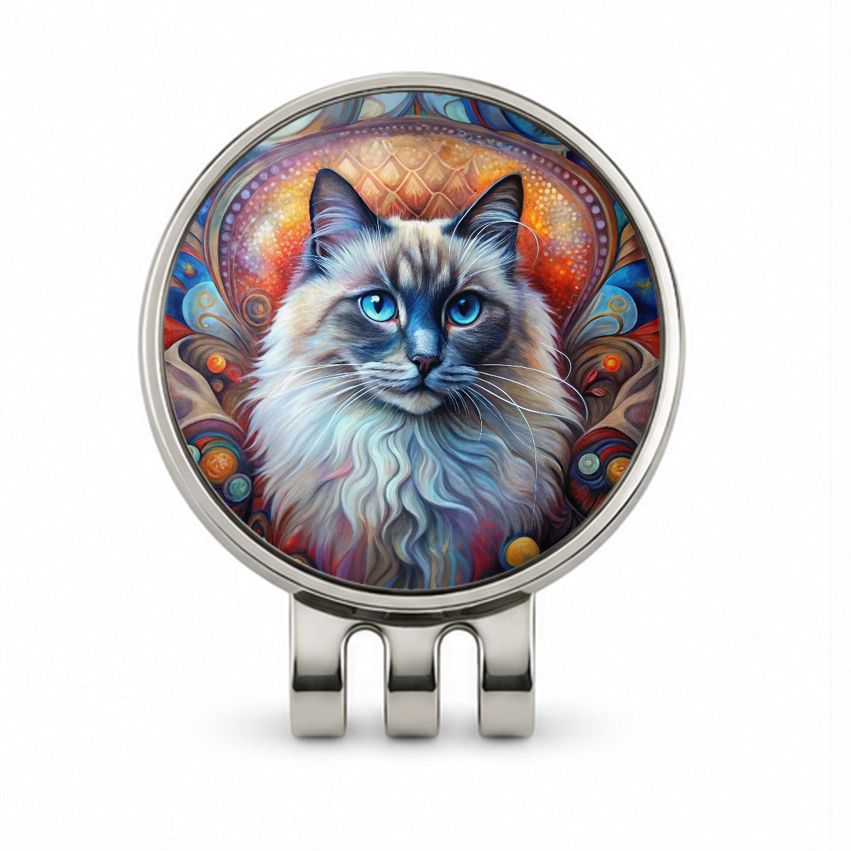 Birman Cat Abstract Art Golf Hat Clip with Ball Marker