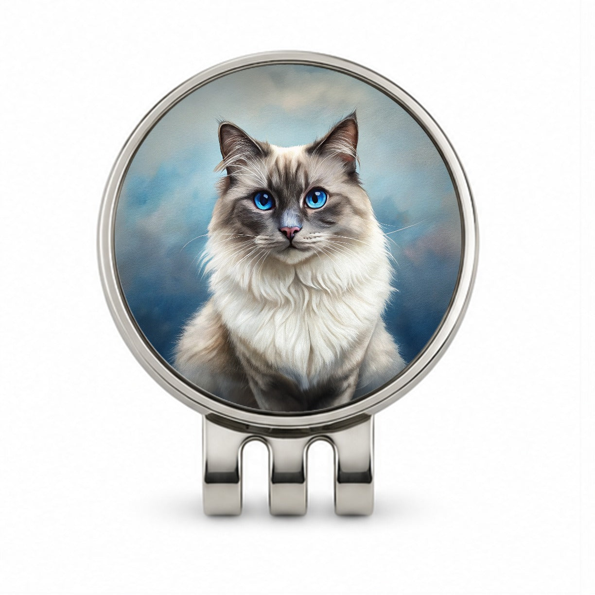 Birman Cat Illustration Golf Hat Clip with Ball Marker
