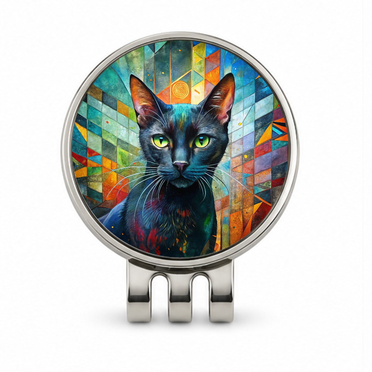 Bombay Black Cat Abstract Art Golf Hat Clip with Ball Marker