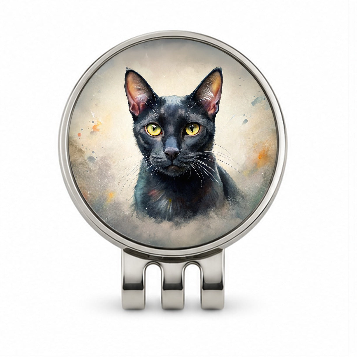 Bombay Black Cat Illustration Golf Hat Clip with Ball Marker
