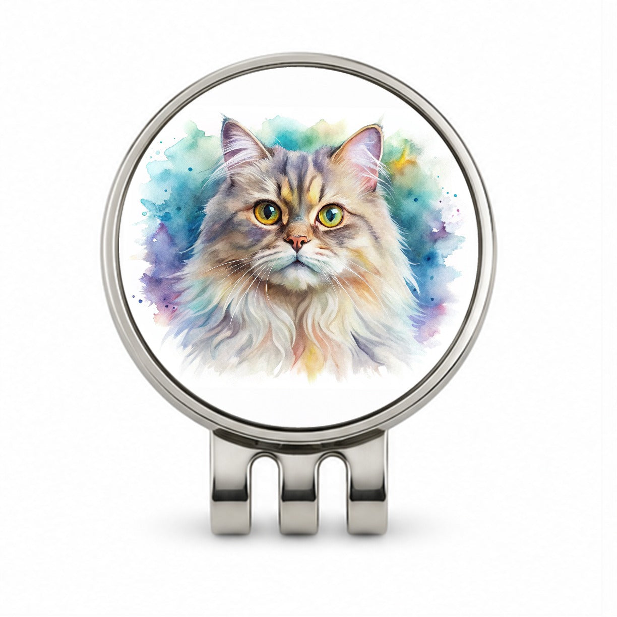 British Longhair Cat Watercolor Style Golf Hat Clip with Ball Marker