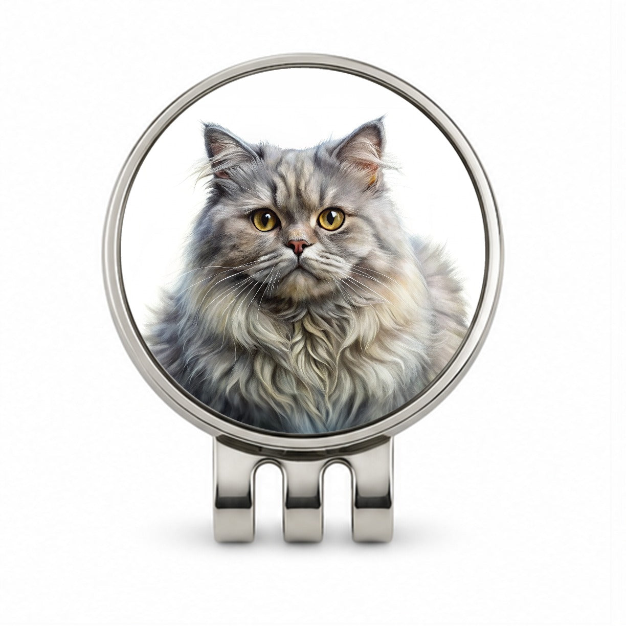 British Longhair Gray Cat Illustration Golf Hat Clip with Ball Marker