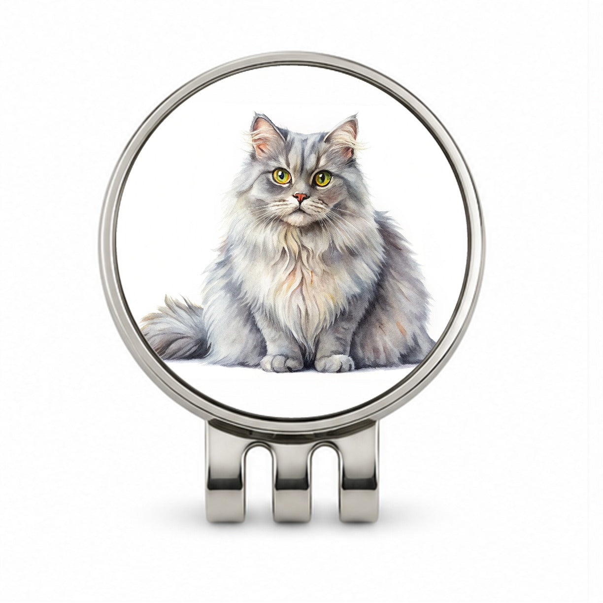 British Longhair Gray Cat Watercolor Style Golf Hat Clip with Ball Marker
