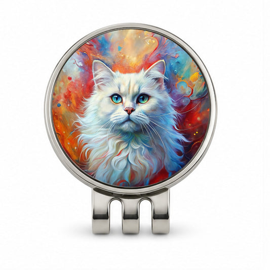 British Longhair White Cat Abstract Art Golf Hat Clip with Ball Marker