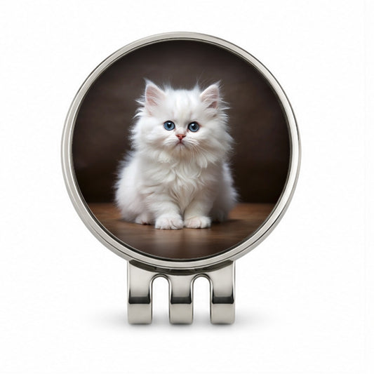 British Longhair White Cat Kitten Photo Golf Hat Clip with Ball Marker
