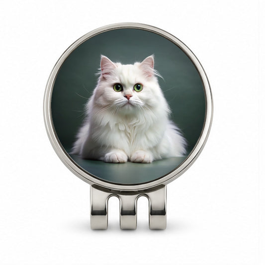British Longhair White Cat Photo Golf Hat Clip with Ball Marker