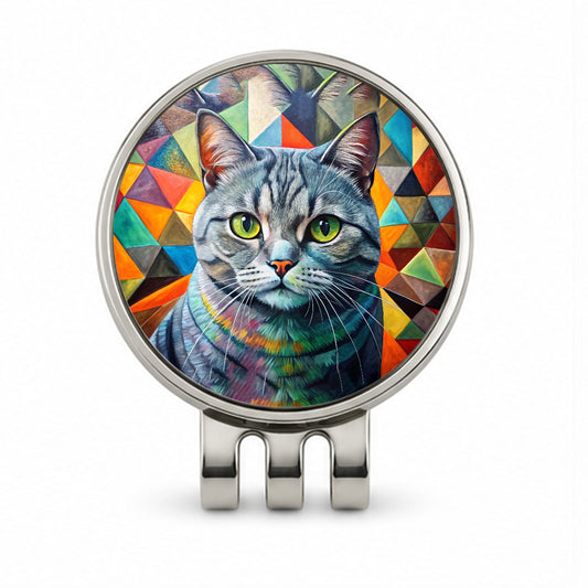 British Shorthair Gray Cat Abstract Art Golf Hat Clip with Ball Marker