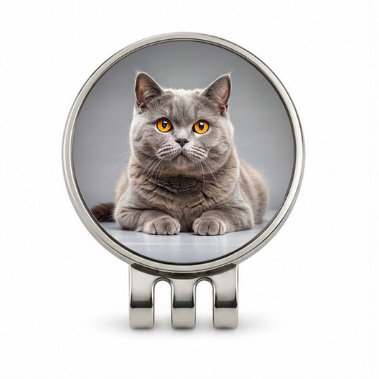 British Shorthair Gray Cat Photo Golf Hat Clip with Ball Marker