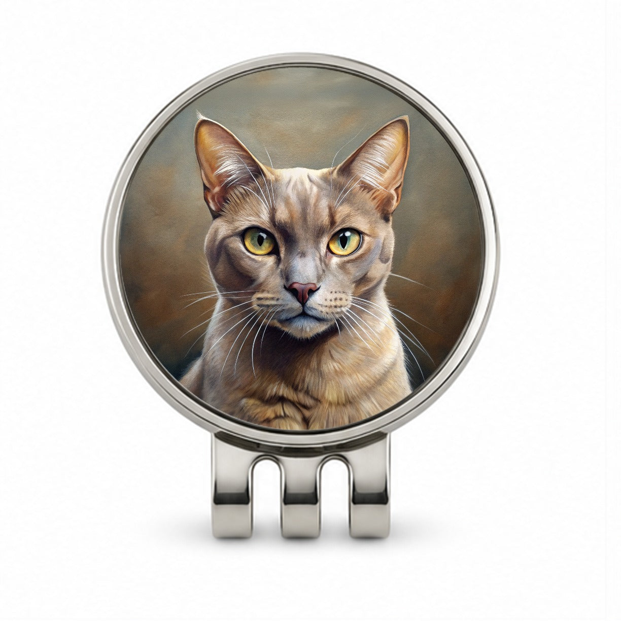 Burmese Cat Illustration Golf Hat Clip with Ball Marker