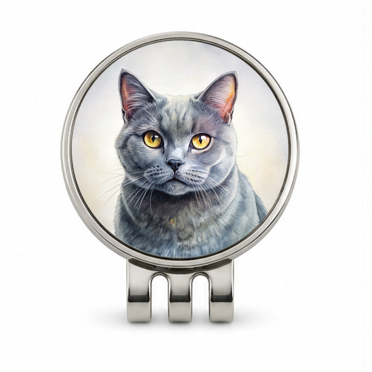 Chartreux Cat Illustration Golf Hat Clip with Ball Marker