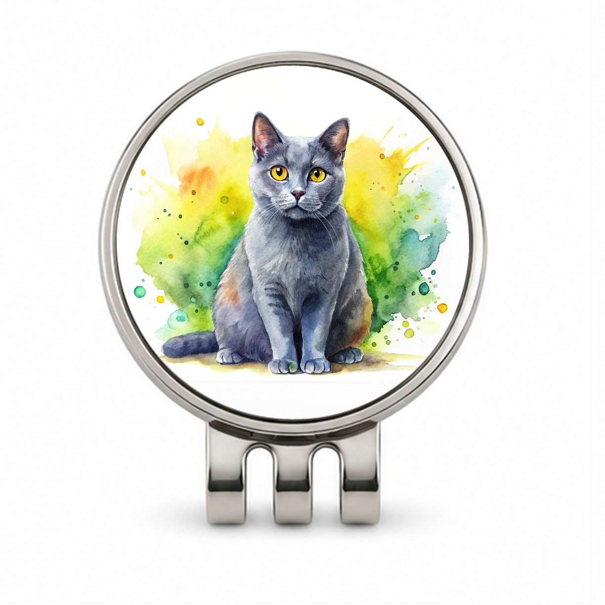 Chartreux Cat Watercolor Style Golf Hat Clip with Ball Marker