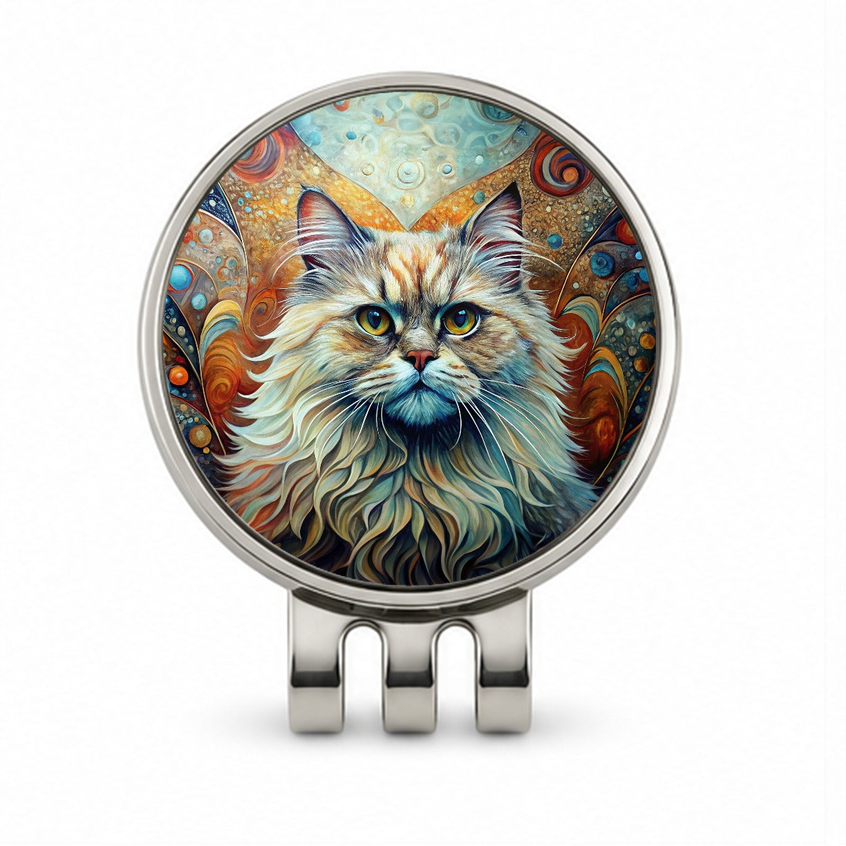 Classic Persian Cat Abstract Art Golf Hat Clip with Ball Marker