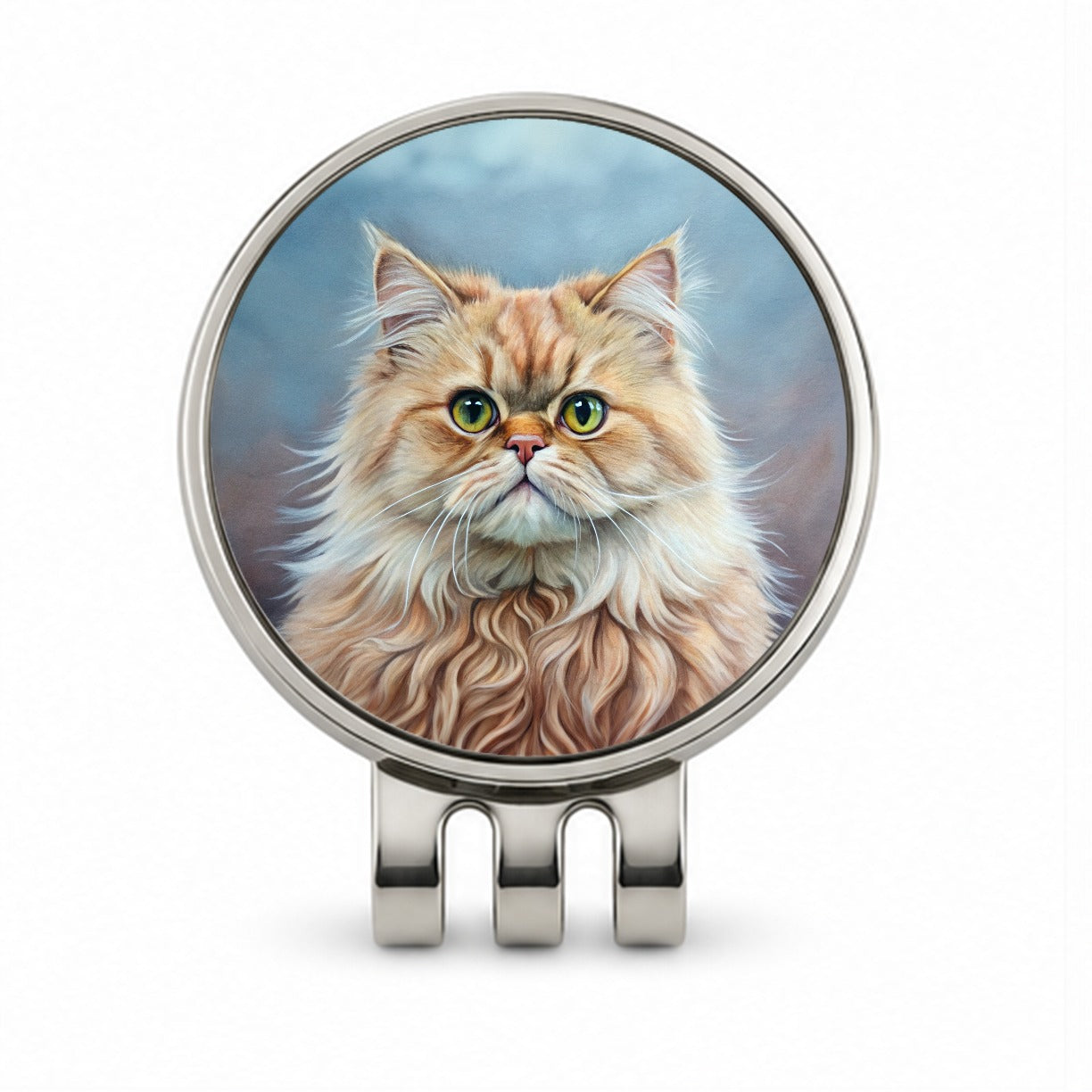 Classic Persian Cat Illustration Golf Hat Clip with Ball Marker