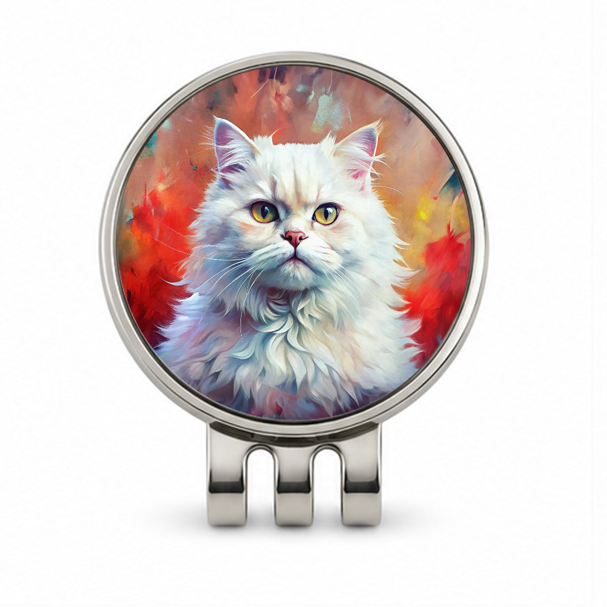 Classic Persian White Cat Abstract Art Golf Hat Clip with Ball Marker