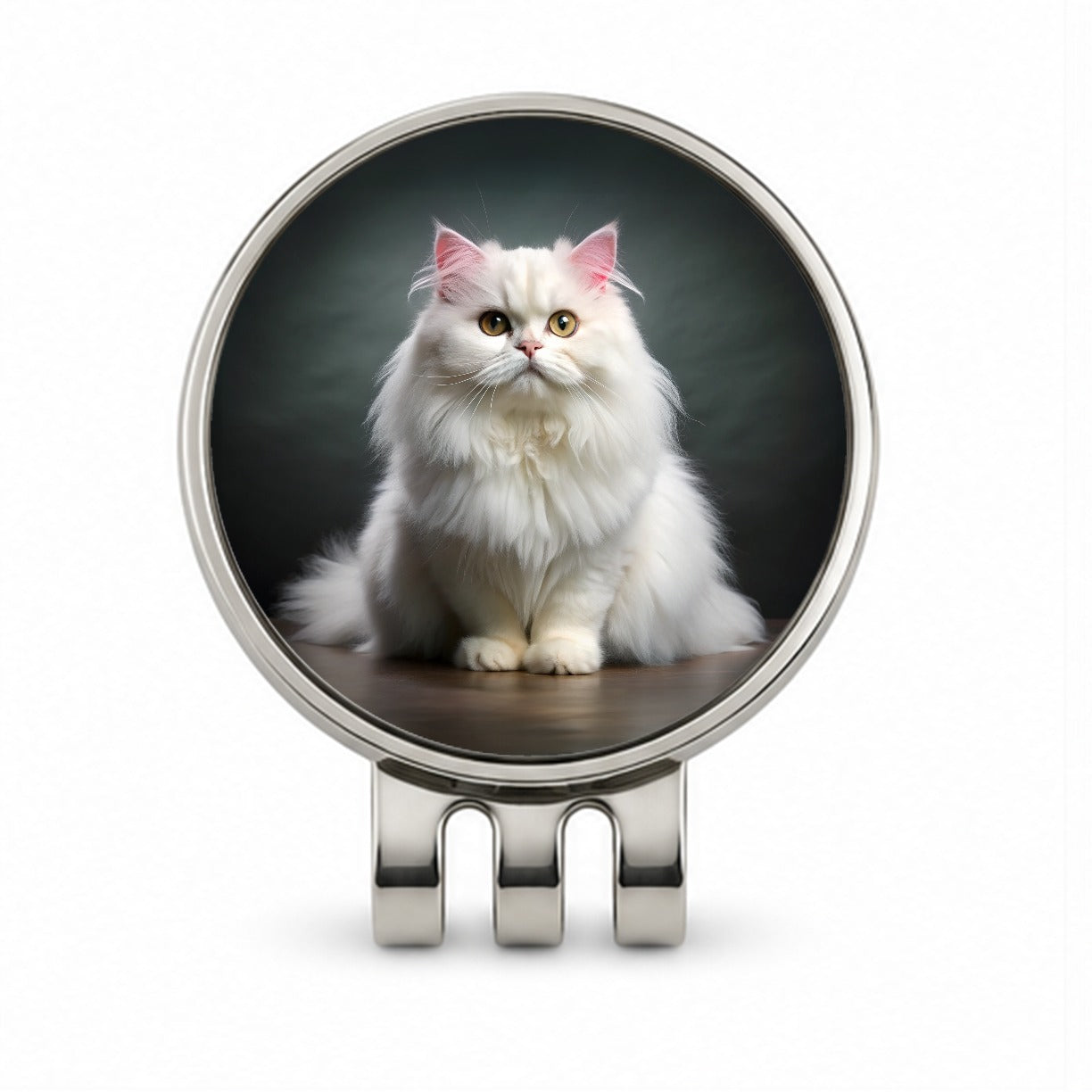 Classic Persian White Cat Photo Golf Hat Clip with Ball Marker