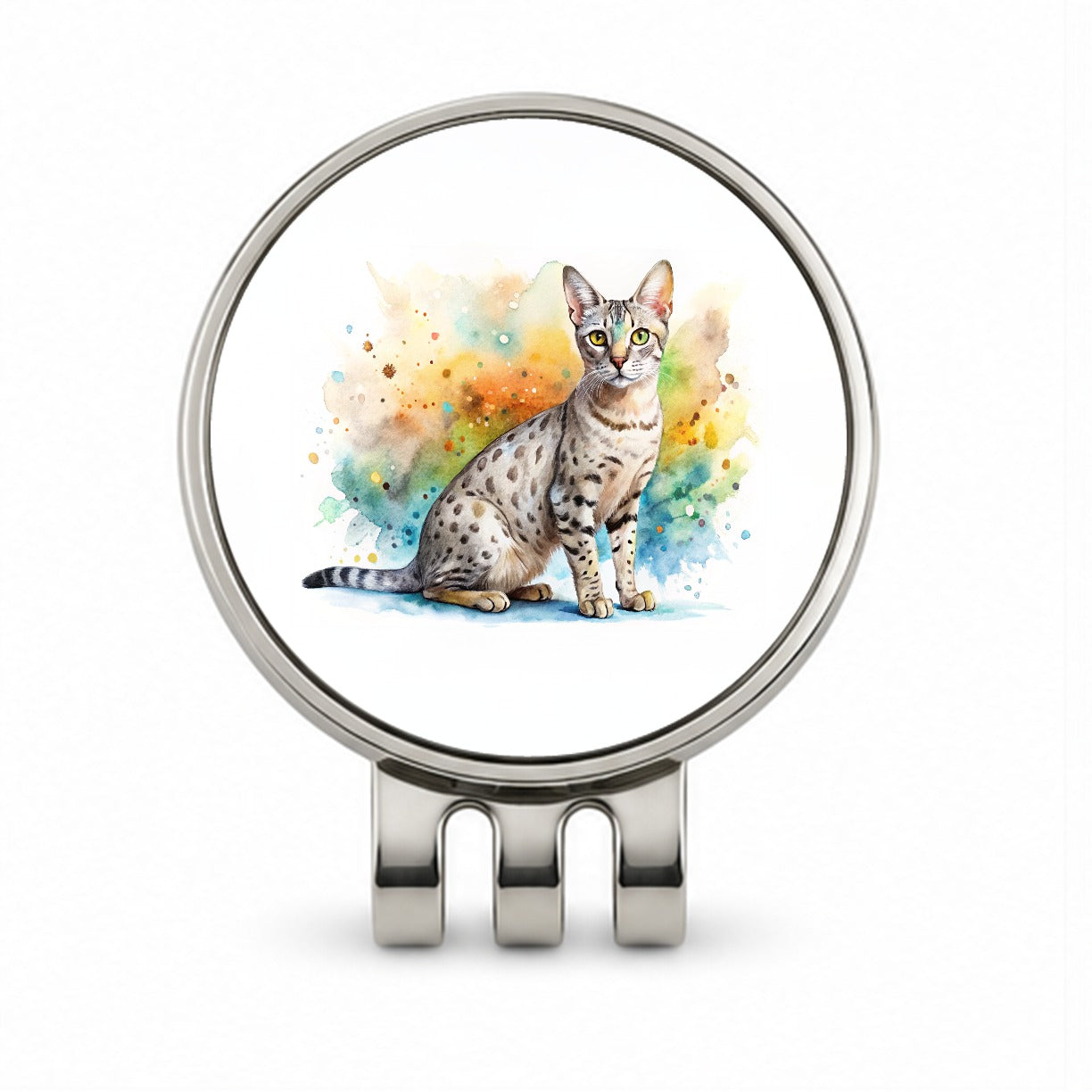 Egyptian Mau Cat Watercolor Style Golf Hat Clip with Ball Marker