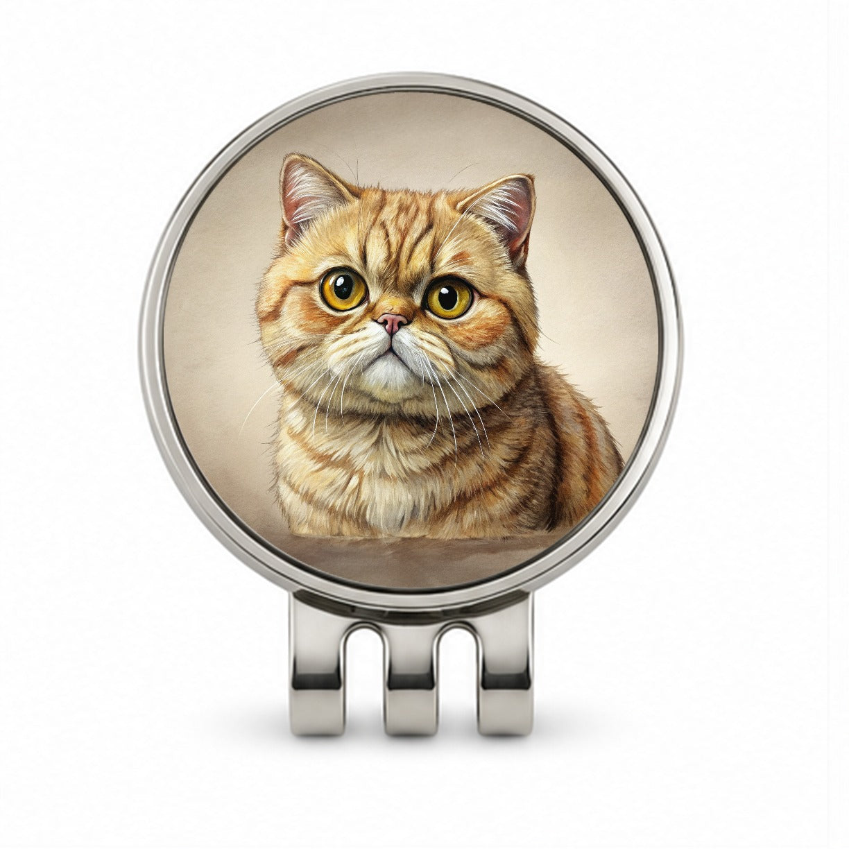 Exotic Shorthair Cat Illustration Golf Hat Clip with Ball Marker
