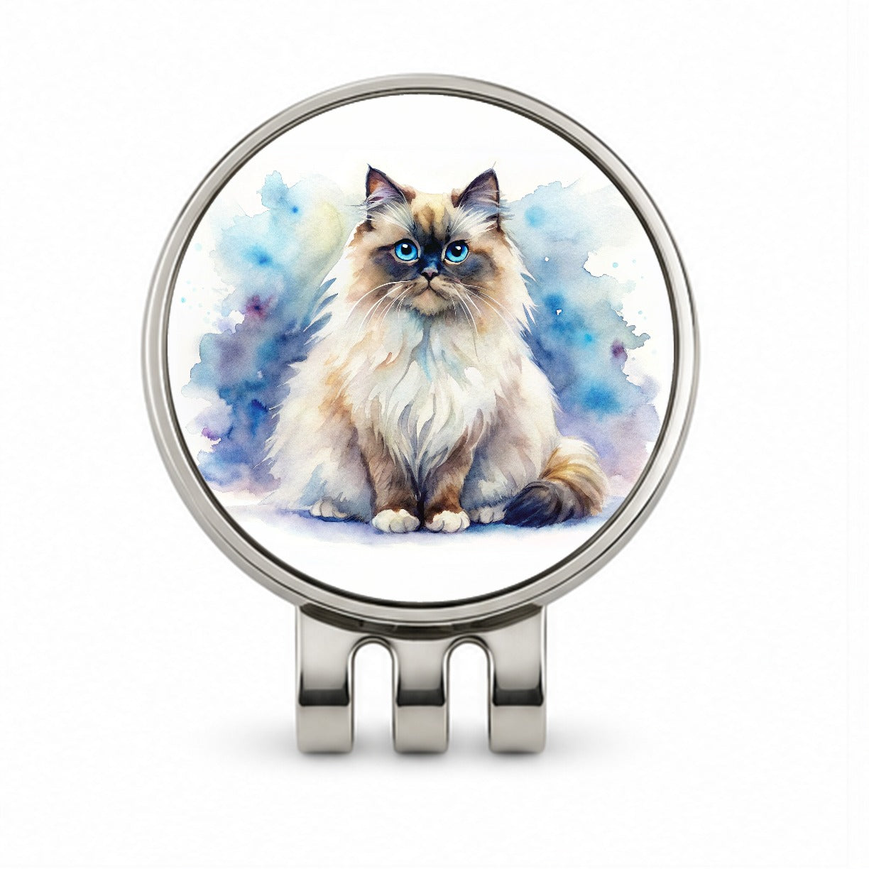 Himalayan Cat Watercolor Style Golf Hat Clip with Ball Marker