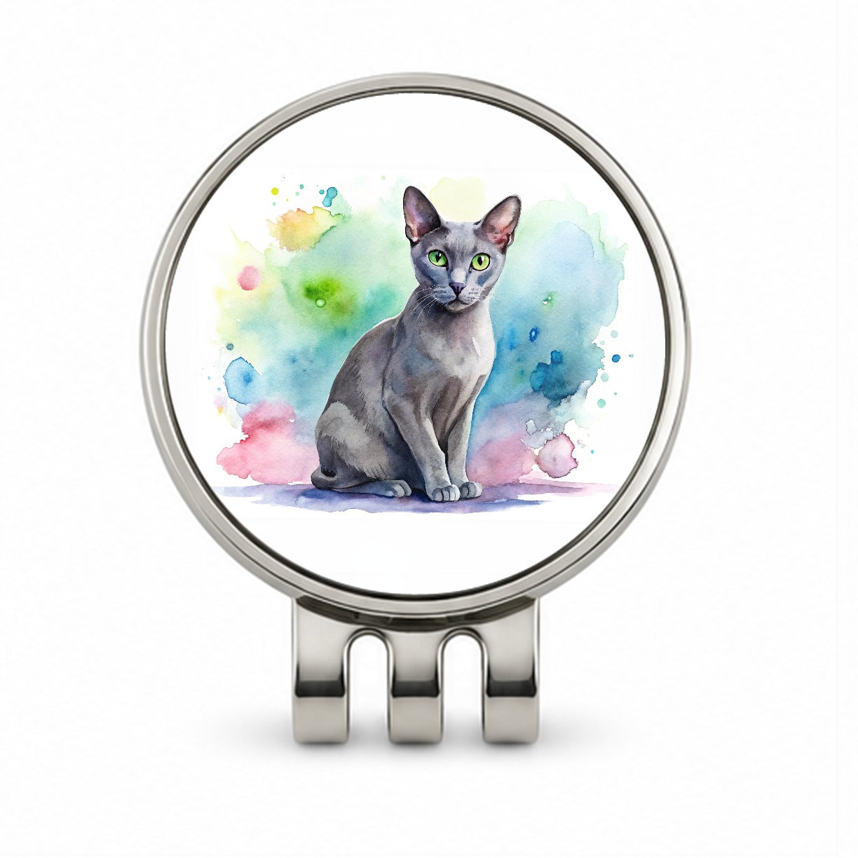 Korat Cat Watercolor Style Golf Hat Clip with Ball Marker