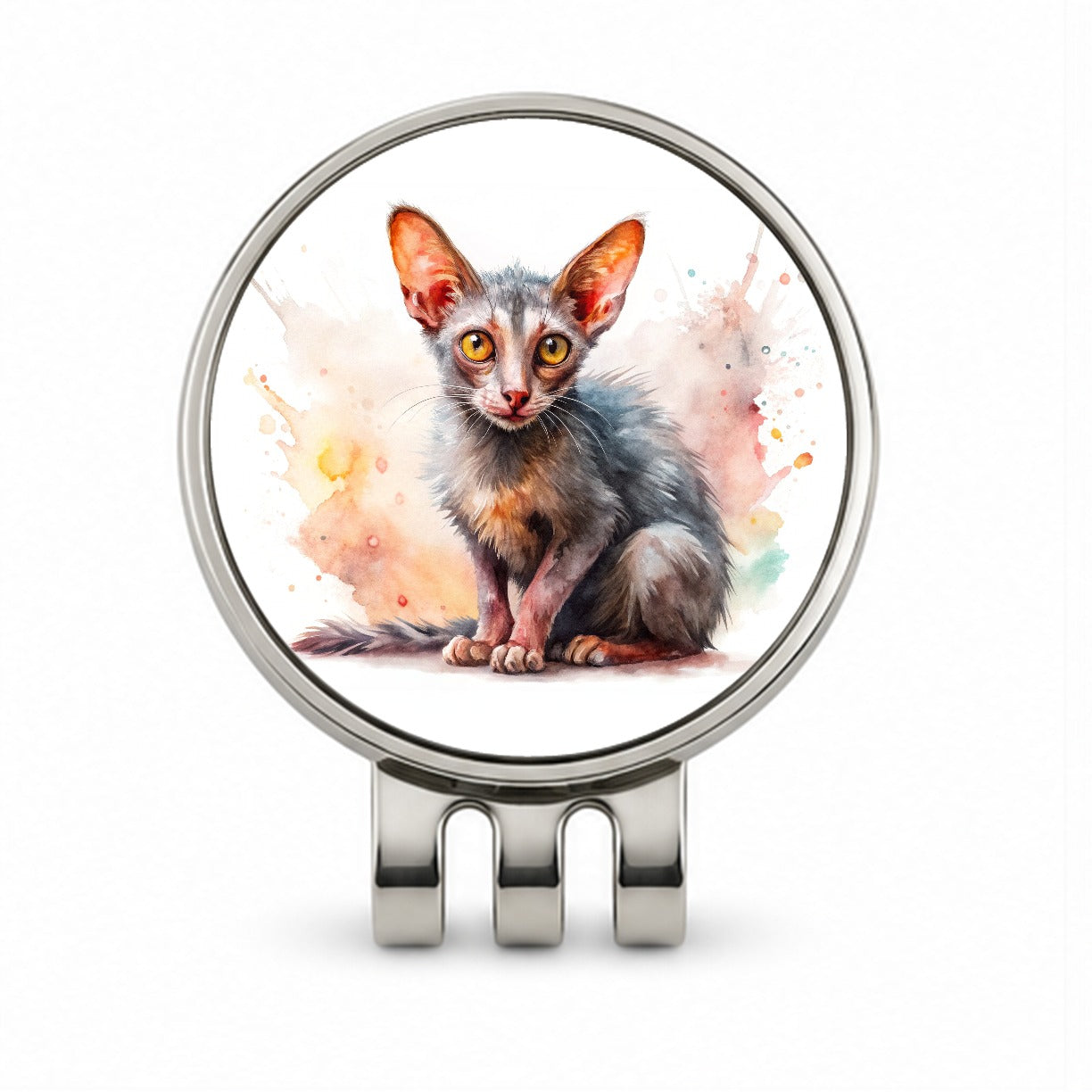 Lykoi Wolf Cat Watercolor Style Golf Hat Clip with Ball Marker