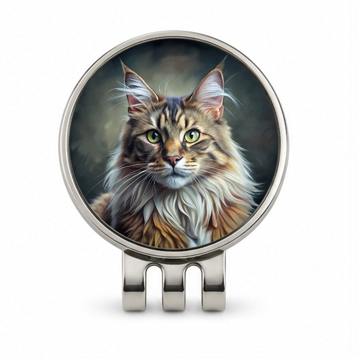 Maine Coon Cat Illustration Golf Hat Clip with Ball Marker