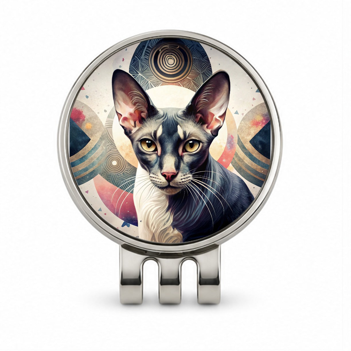 Oriental Shorthair Black White Cat Abstract Art Golf Hat Clip with Ball Marker