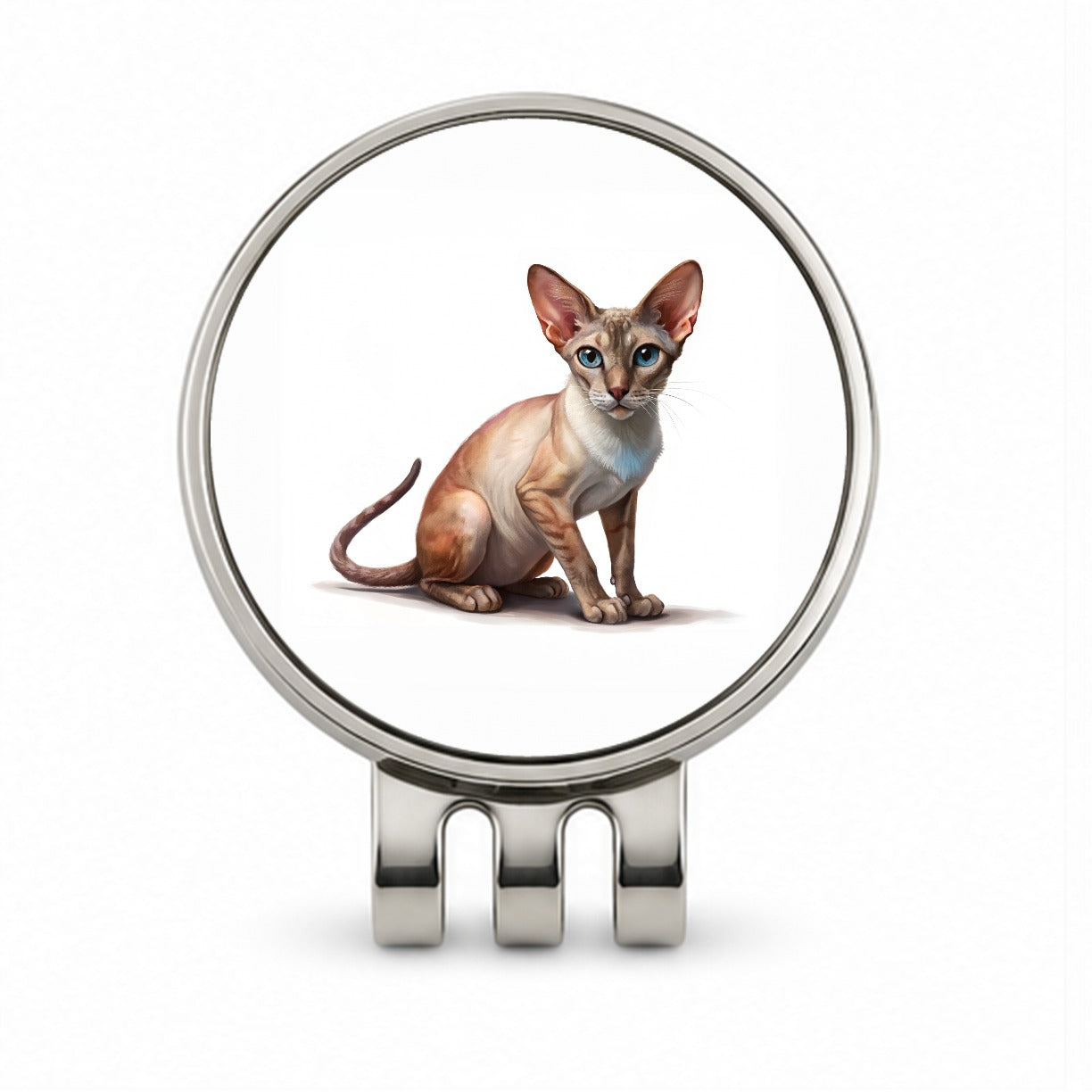 Oriental Shorthair Cat Illustration Golf Hat Clip with Ball Marker