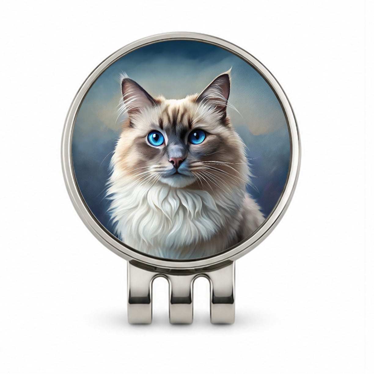 Ragdoll Cat Illustration Golf Hat Clip with Ball Marker