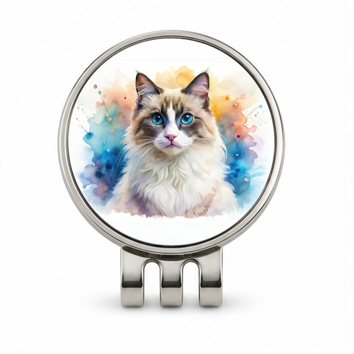 Ragdoll Cat Watercolor Style Golf Hat Clip with Ball Marker