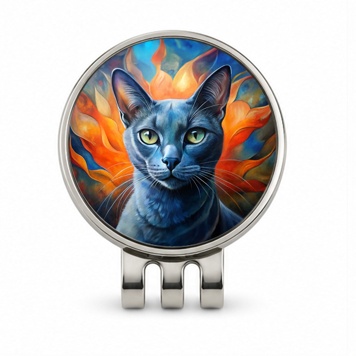 Russian Blue Cat Abstract Art Golf Hat Clip with Ball Marker