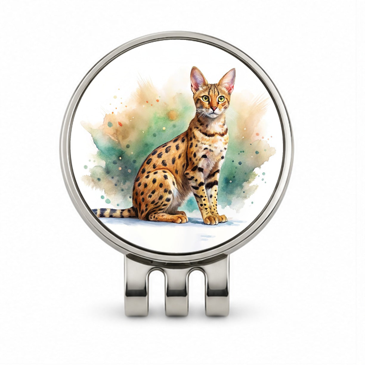 Savannah Cat Watercolor Style Golf Hat Clip with Ball Marker