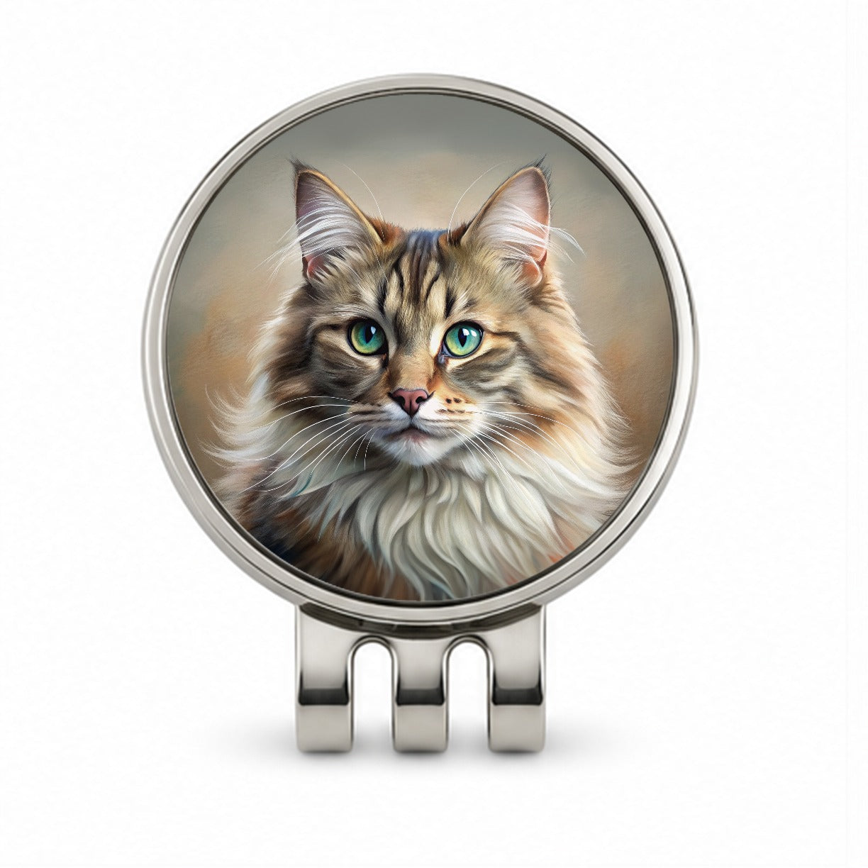 Siberian Cat Illustration Golf Hat Clip with Ball Marker