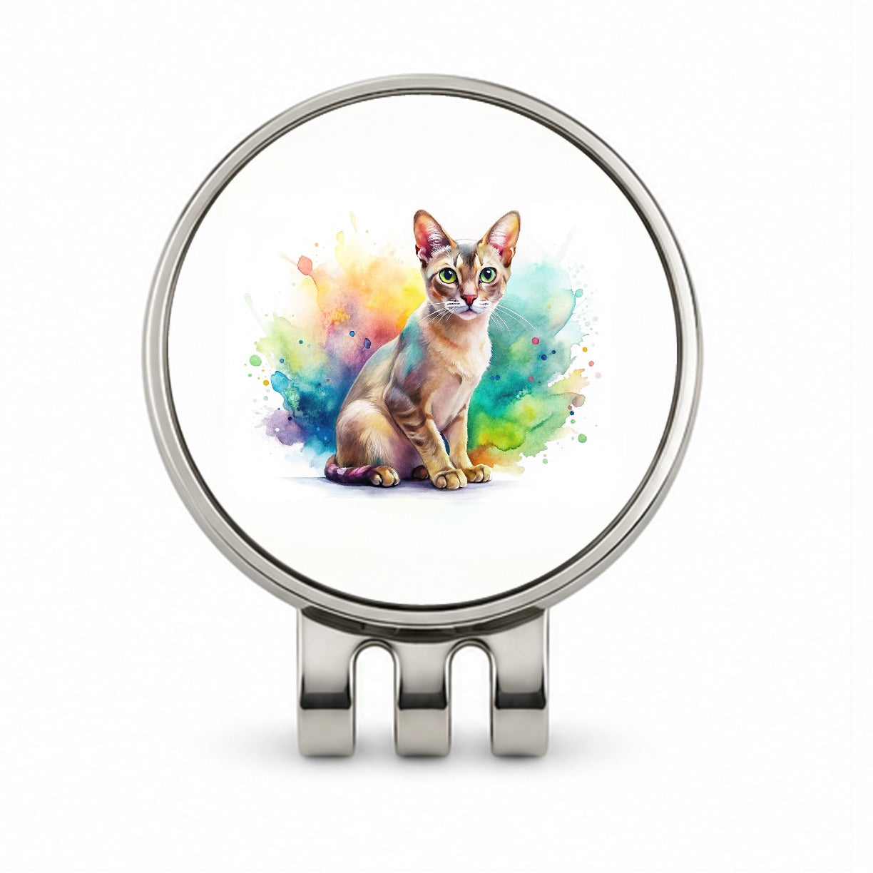 Singapura Cat Watercolor Style Golf Hat Clip with Ball Marker