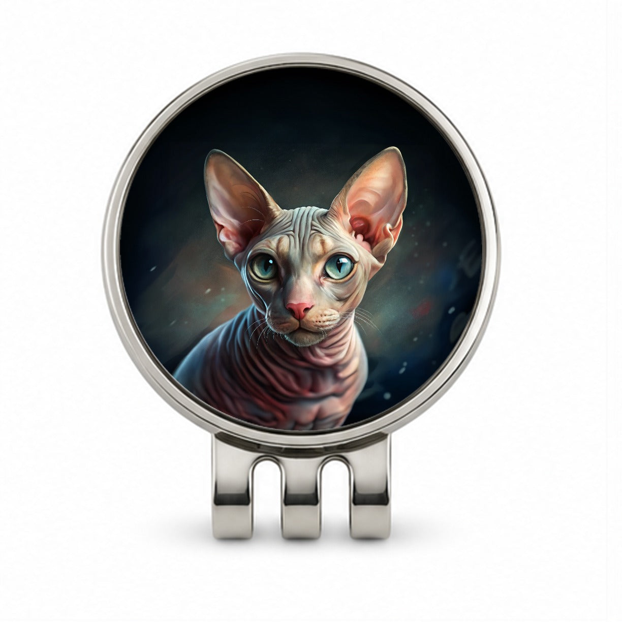 Sphynx Cat Illustration Golf Hat Clip with Ball Marker