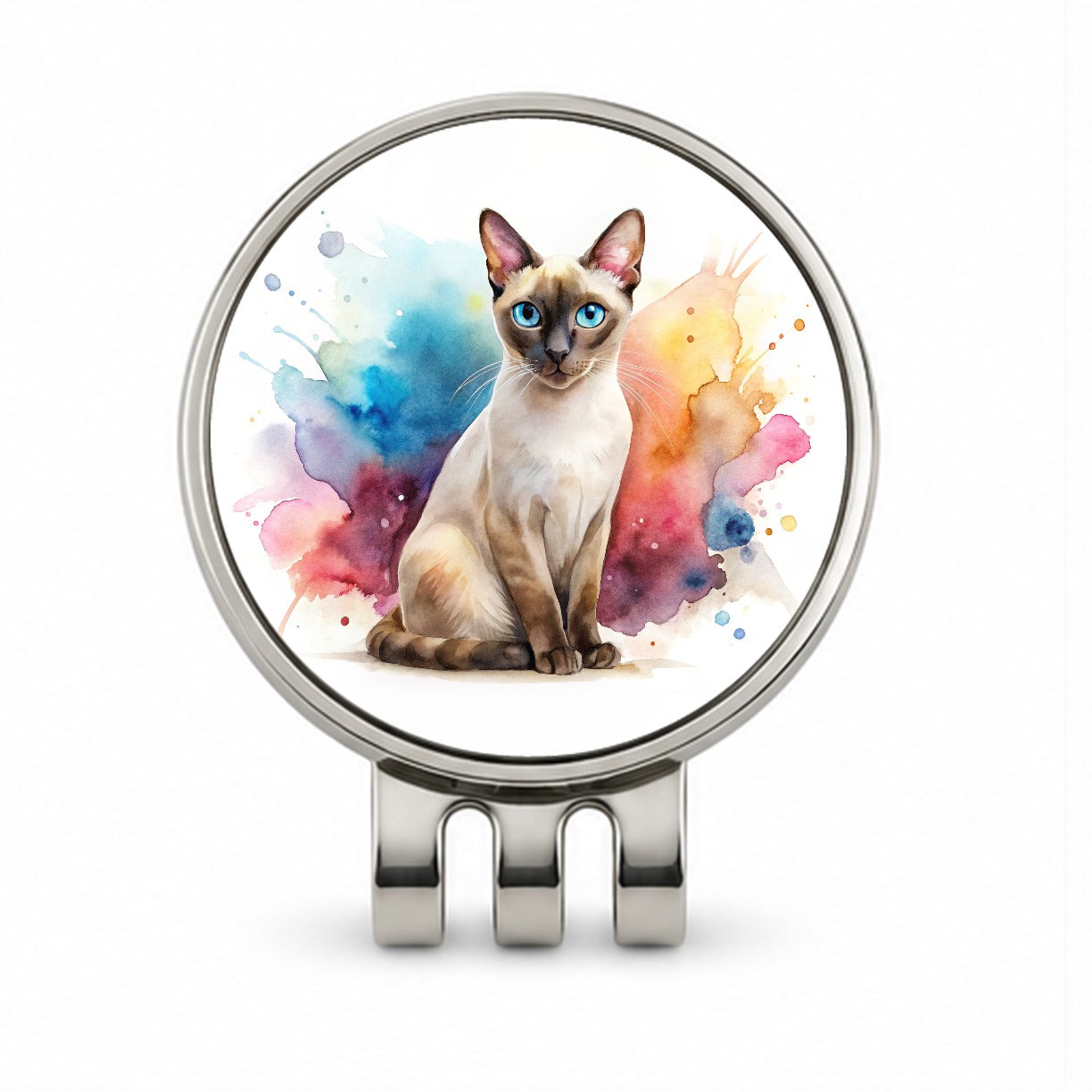 Tonkinese Cat Watercolor Style Golf Hat Clip with Ball Marker