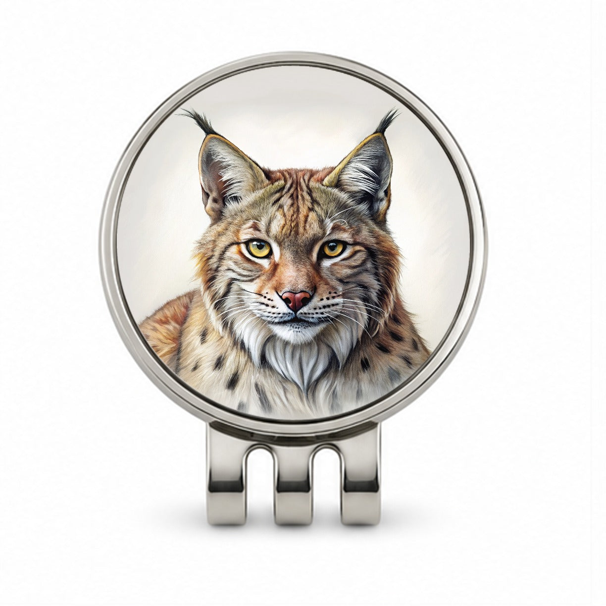 Bobcat Face Illustration Golf Hat Clip with Ball Marker
