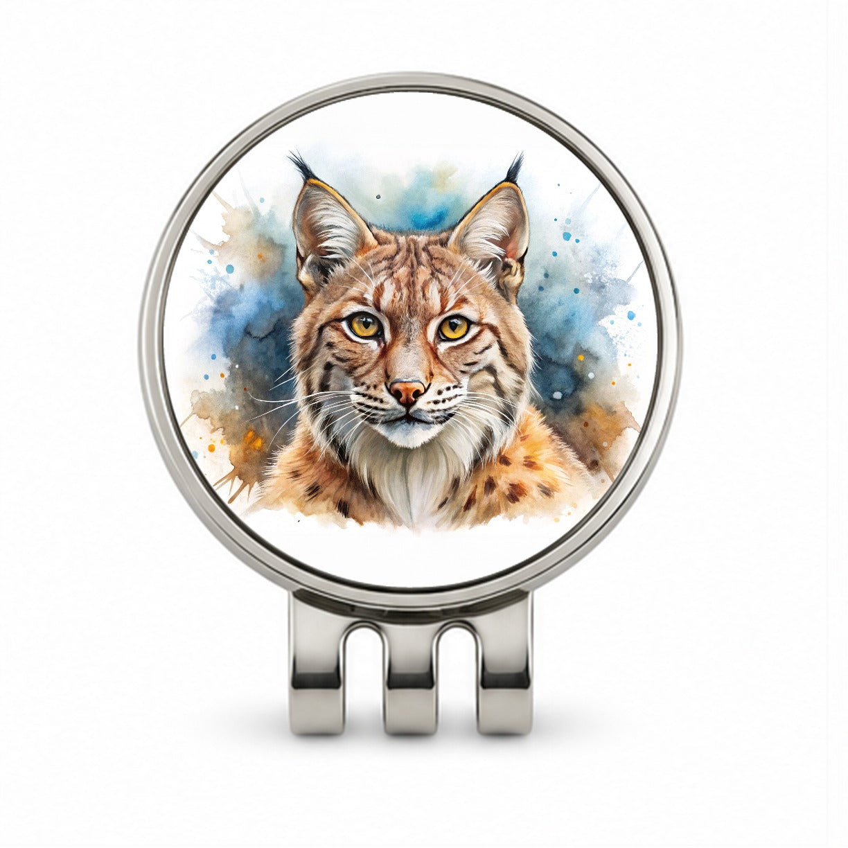 Bobcat Watercolor Design Golf Hat Clip with Ball Marker