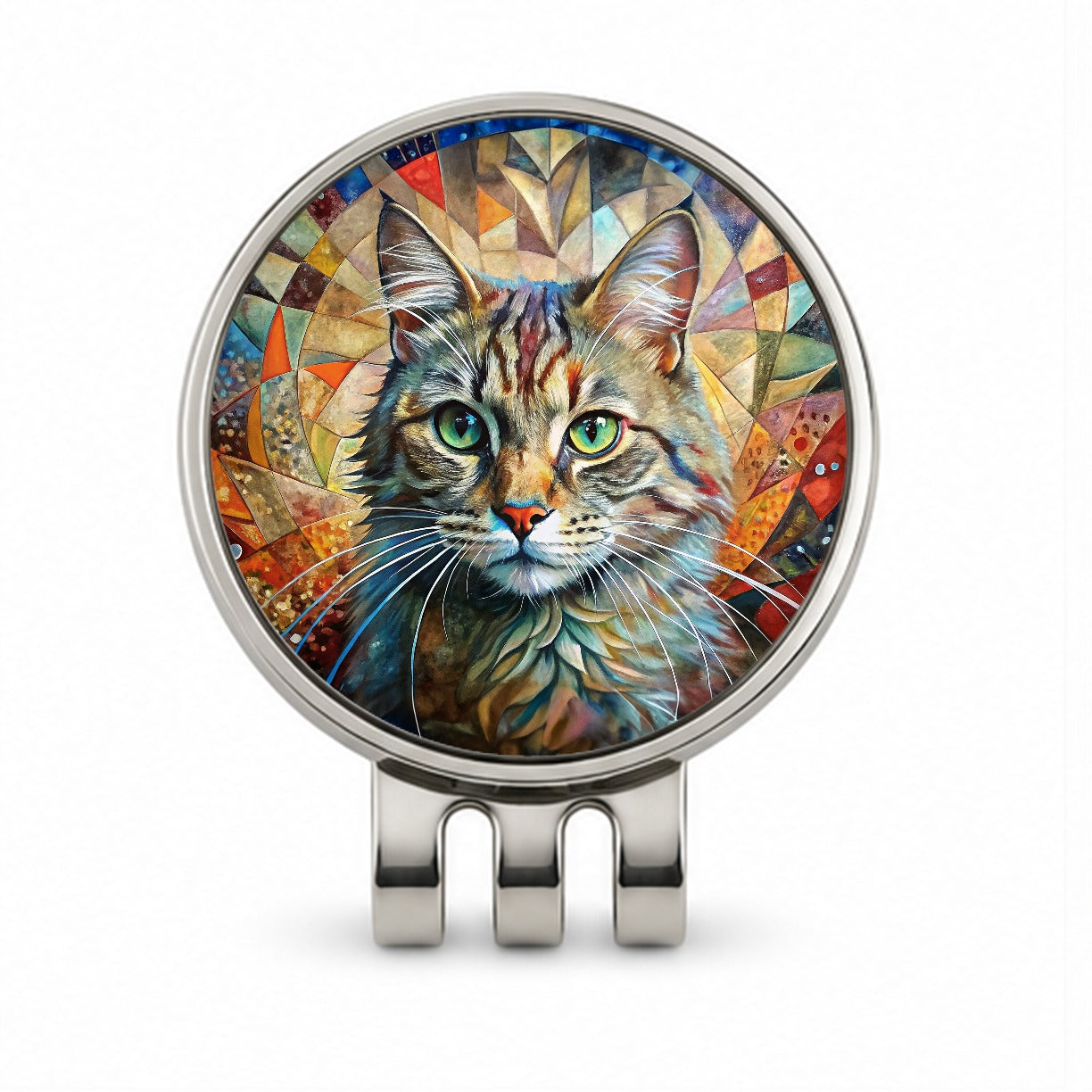 Cute Tabby Cat Abstract Art Golf Hat Clip with Ball Marker