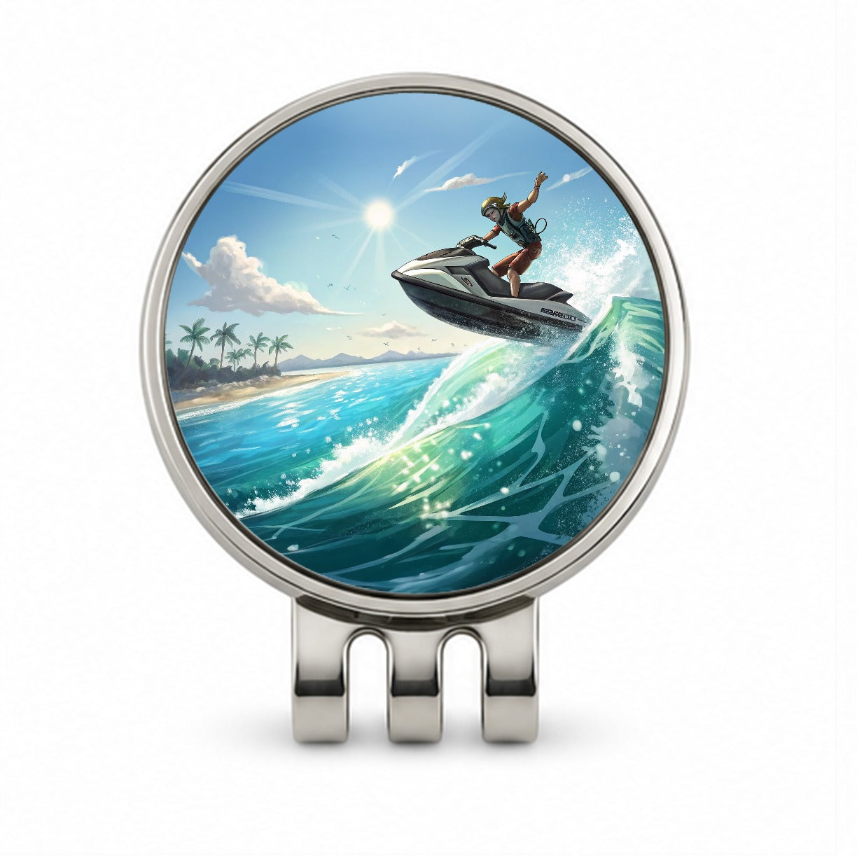 Jet Ski Skiing at Tropical Beach Golf Hat Clip with Ball Marker