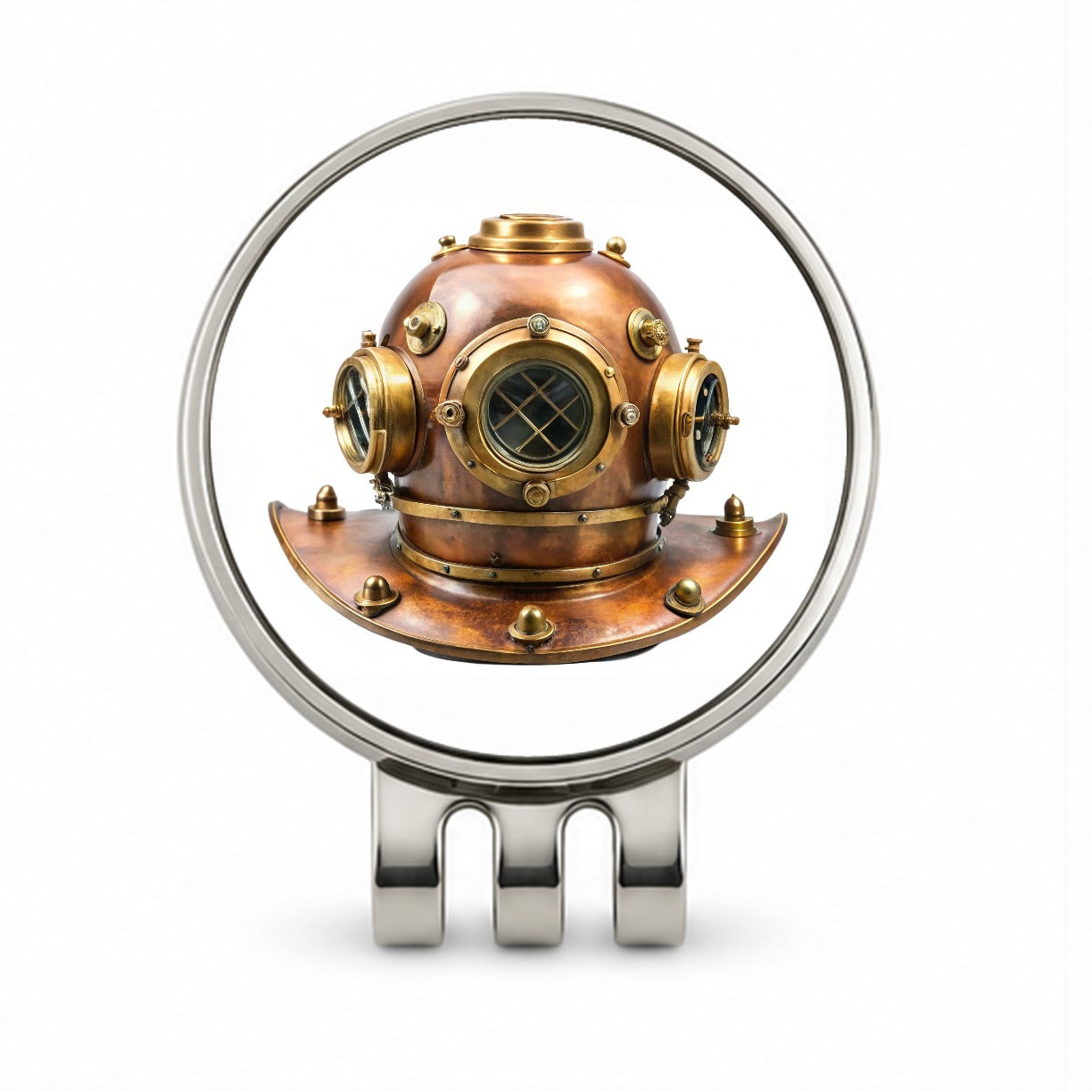 Retro Copper And Brass Diving Helmet Golf Hat Clip with Ball Marker