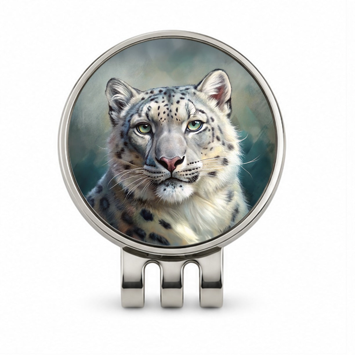Snow Leopard Illustration Golf Hat Clip with Ball Marker