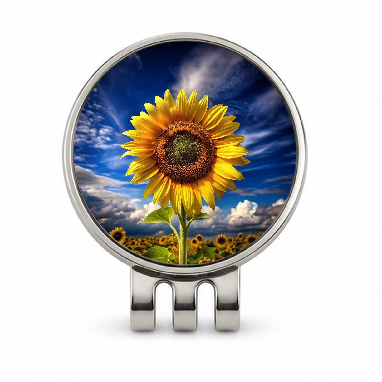 Sunflower Against a Deep Blue Sky Golf Hat Clip with Ball Marker
