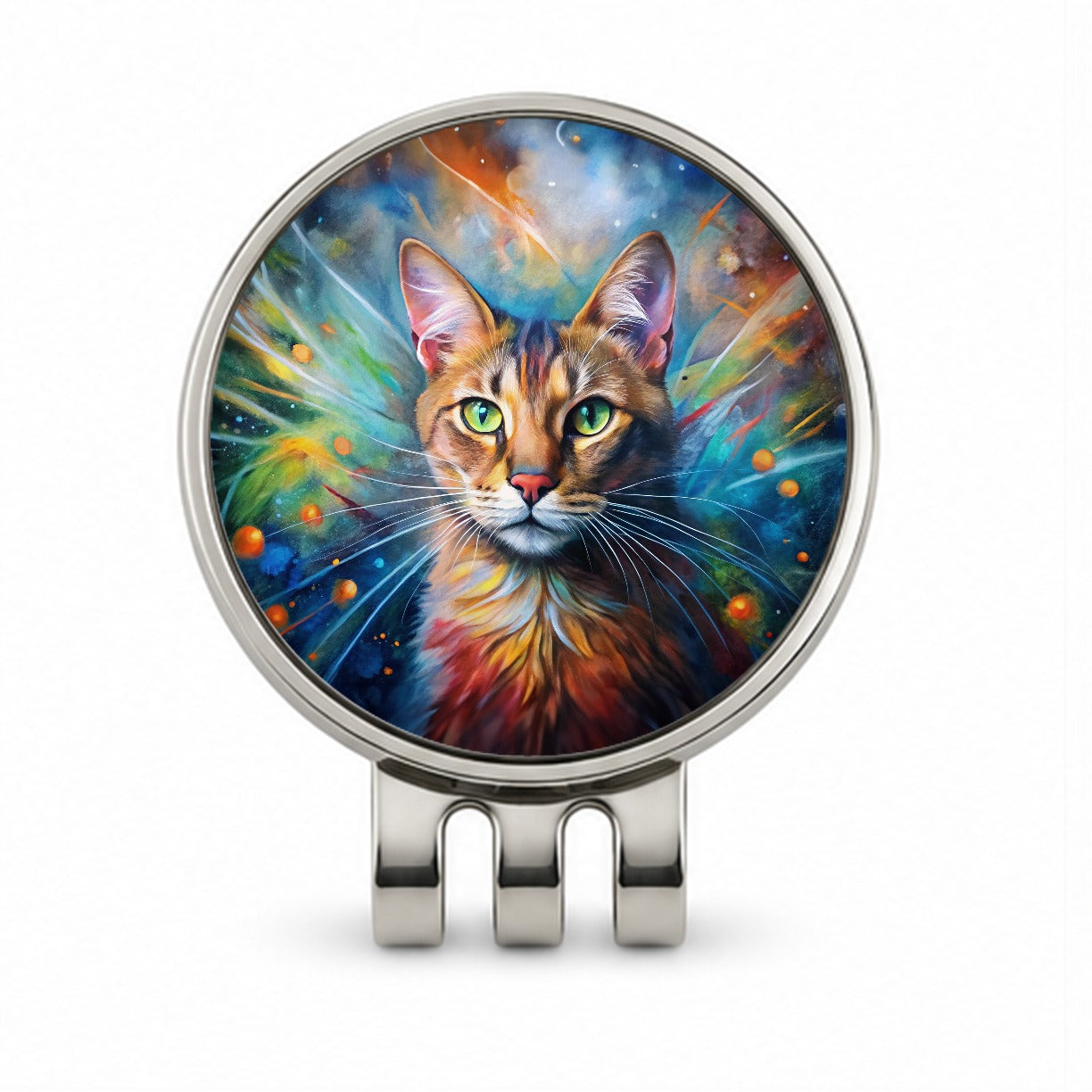 Tabby Cat Abstract Art Color Explosion Golf Hat Clip with Ball Marker